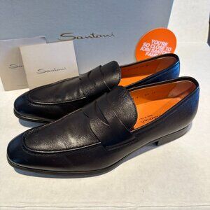 AUTHENTIC SANTONI Men’s Dark Brown Leather Loafer..FREE USA SHIPPING